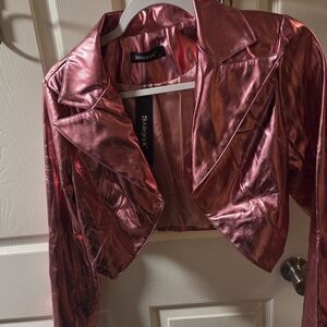 Allegra K Metallic Pink Cropped Blazer